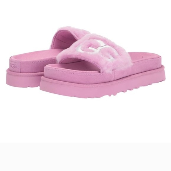 UGG Shoes - UGG LATON Pink Fluffy Logo Slides